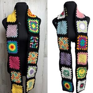 Handmade Crochet Granny Square Scarf Double Sided inspired By Free People Rosean